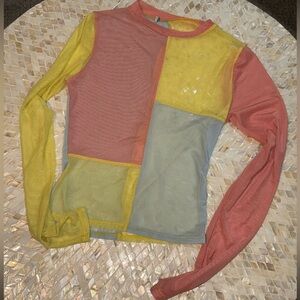 Urban Outfitters Colorblock Mesh Top - Yellow, Pink, Blue